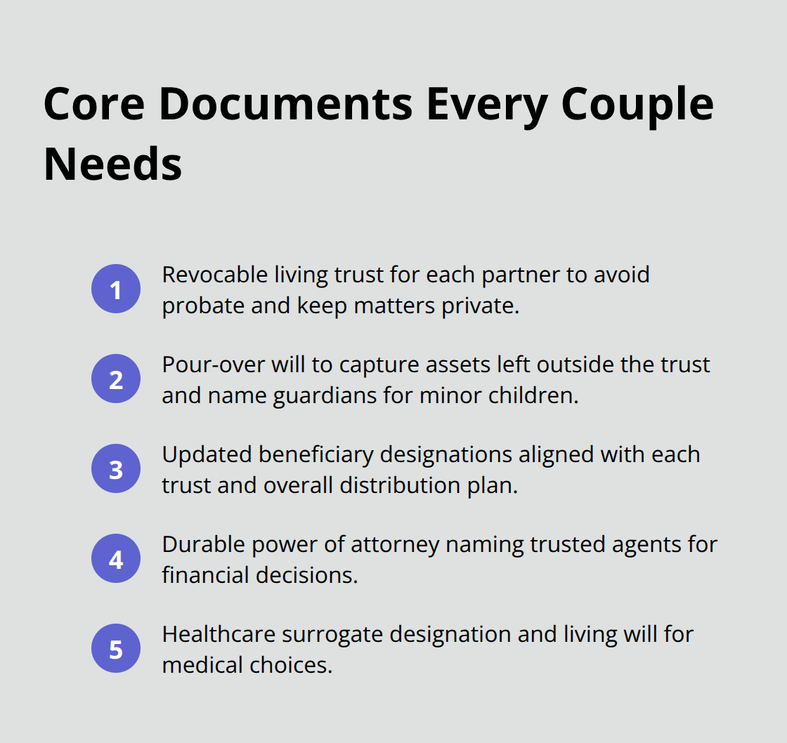 Compact checklist of essential estate planning documents for couples.