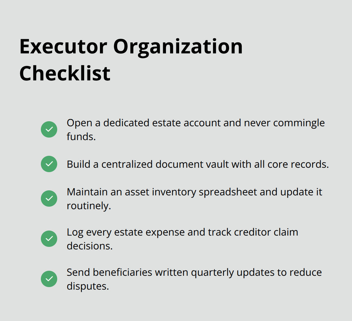 Checkmark list of key organization steps for Florida executors. - Executor duties Florida estate