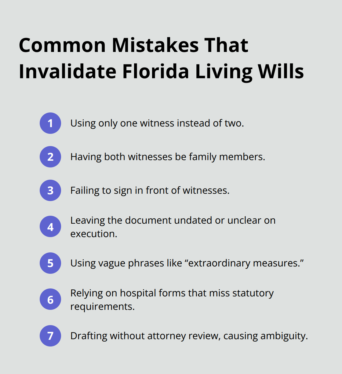 Compact list of errors that can invalidate a Florida living will