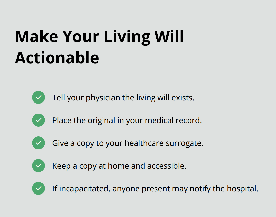 Checklist of steps to ensure a Florida living will is placed in medical records and used