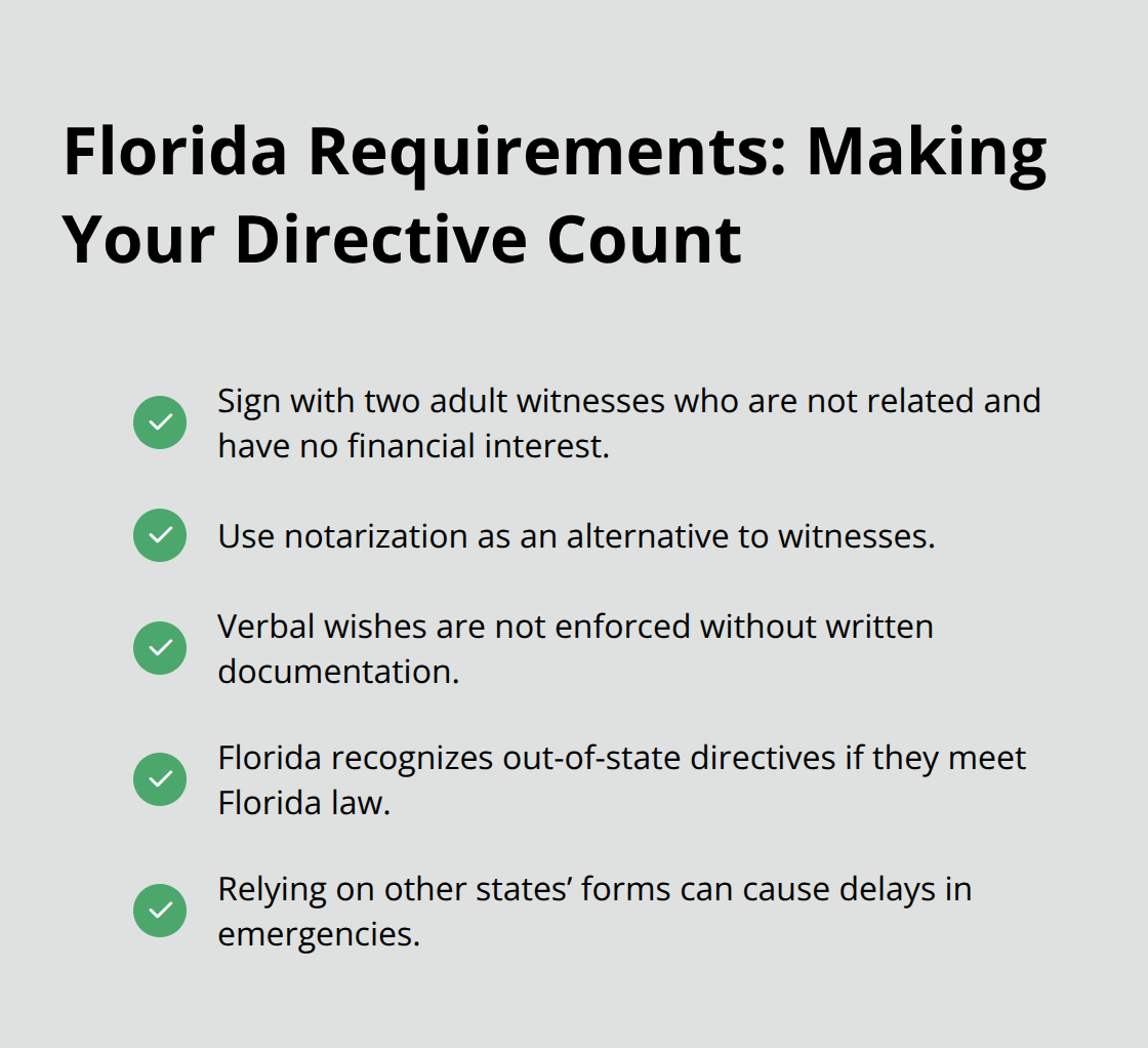 Checklist of Florida’s signing, witnessing, and recognition rules for healthcare directives - healthcare directive types