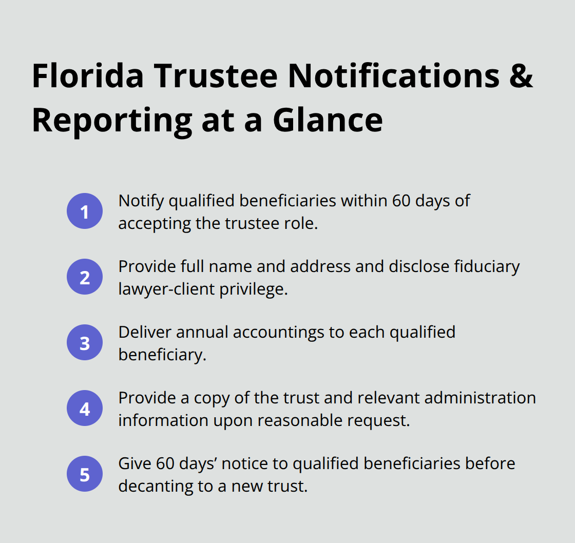 Key Florida irrevocable trust trustee notifications and reporting duties summarized