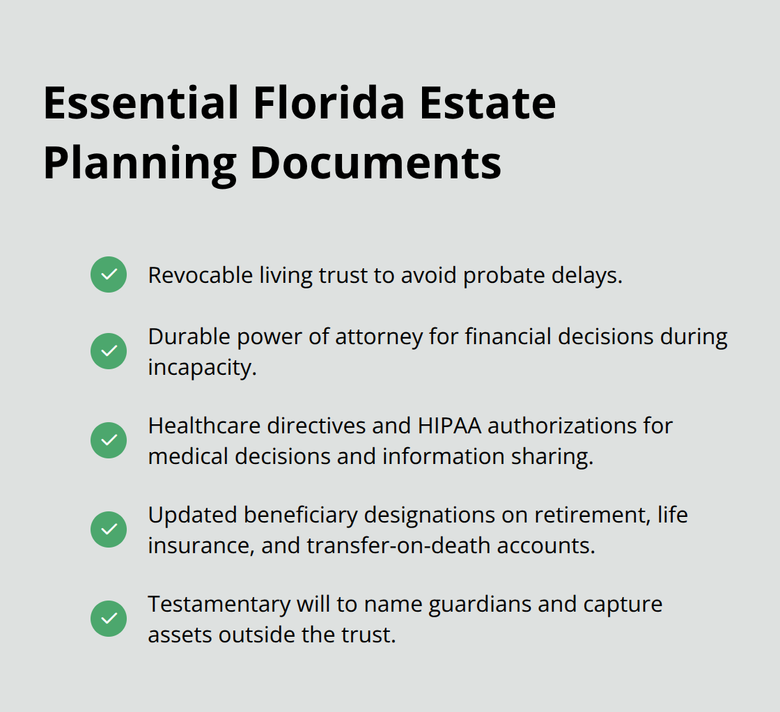 Checklist of core documents that form a complete Florida estate plan. - Jacksonville area estate planning