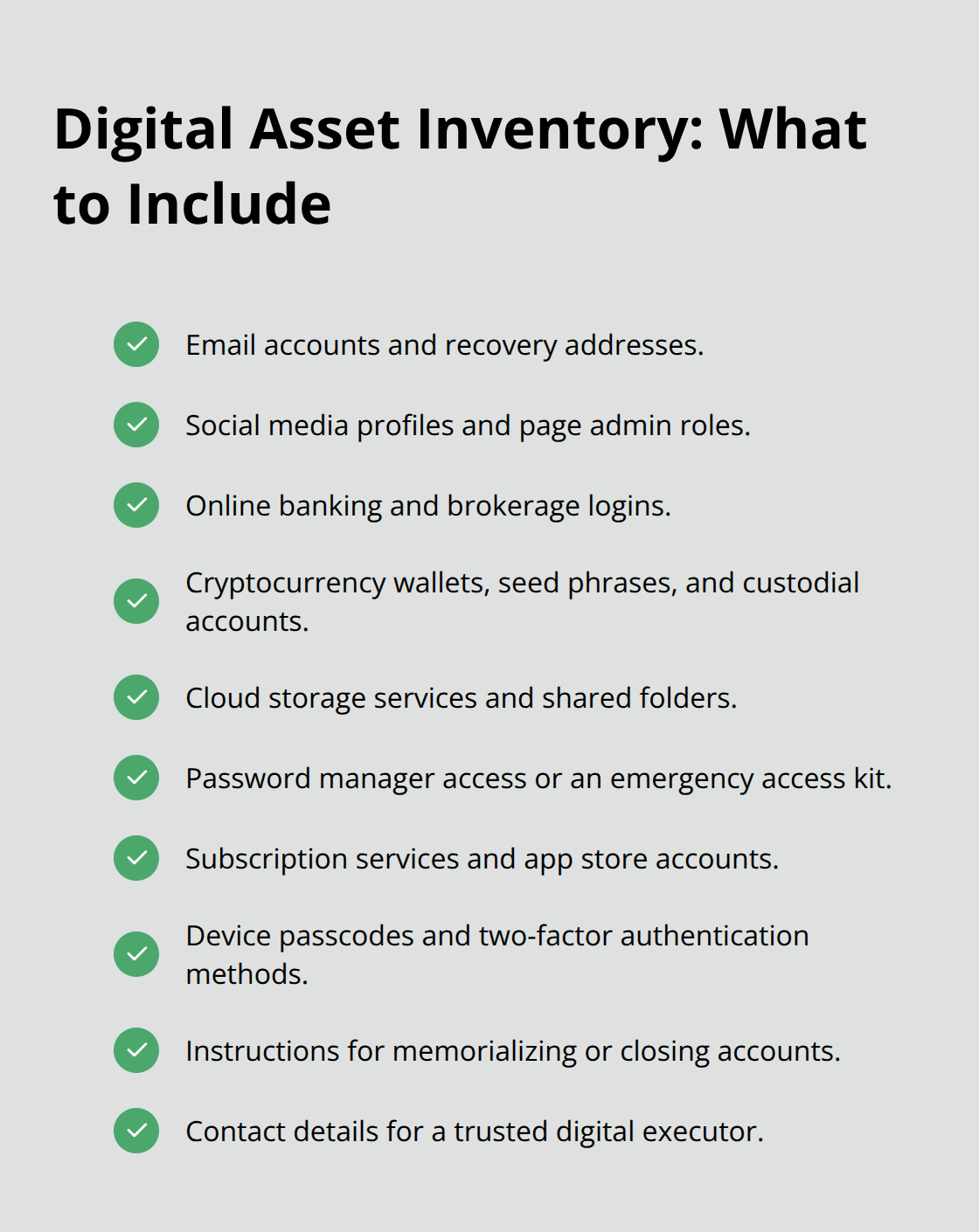 Checklist of digital assets and access details to organize for your estate plan - Northeast Florida estate planning