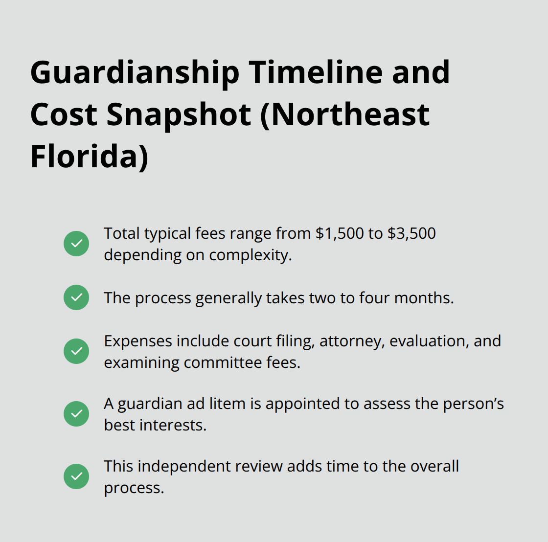 Typical costs, timing, and independent review in Florida guardianship cases