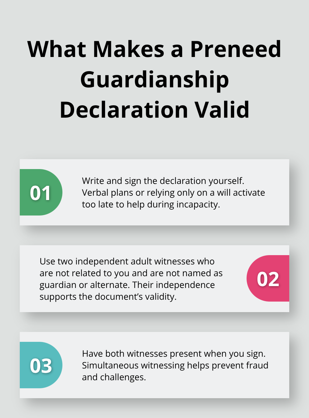 Three-step summary of Florida execution requirements for a preneed guardianship declaration. - preneed guardianship scenarios