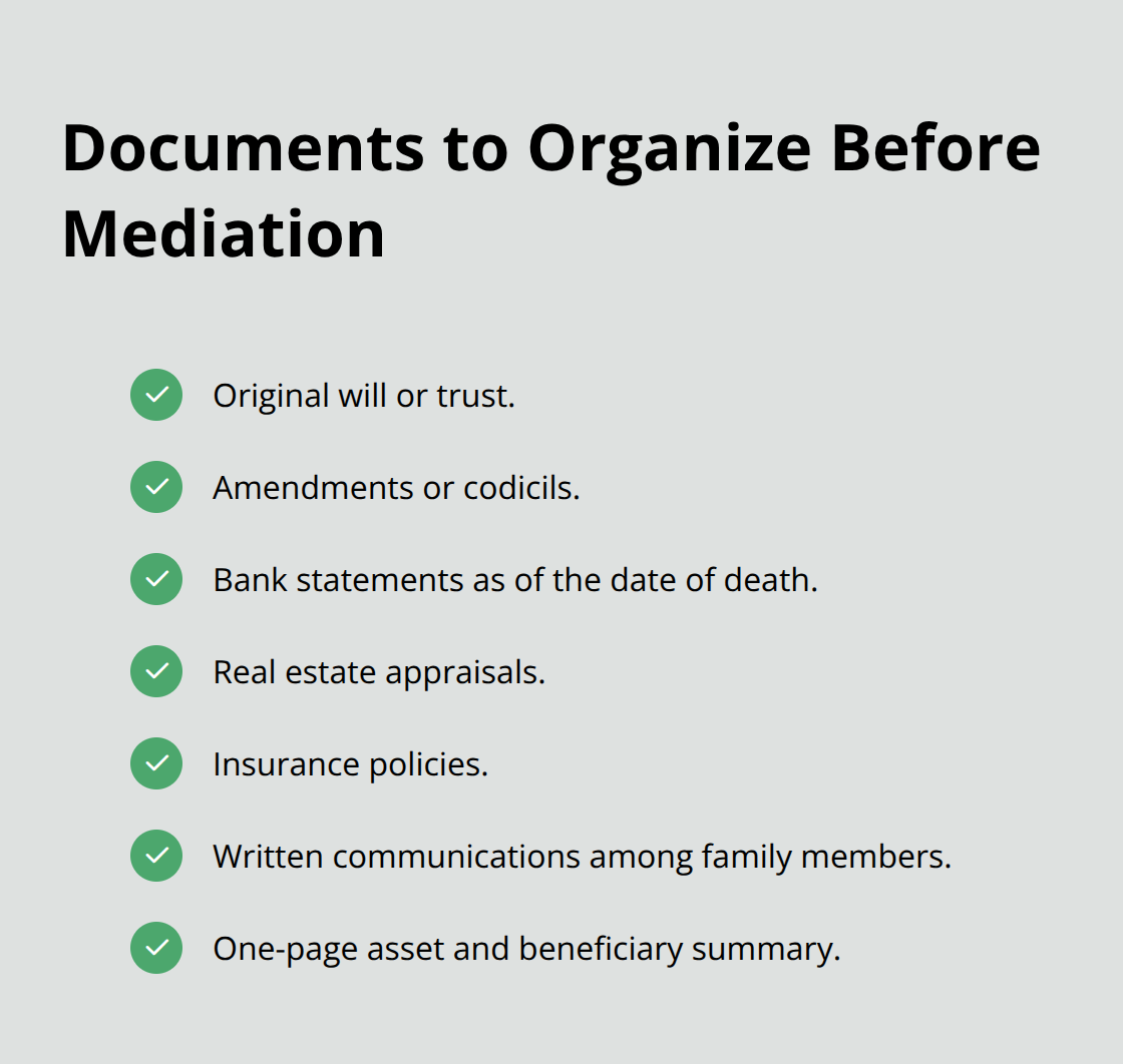 Checklist of key documents to prepare before a probate mediation session
