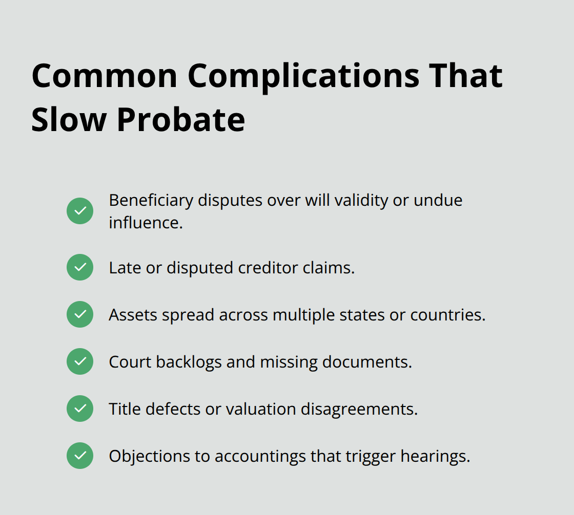 Checkmark list of frequent issues that delay probate - probate steps for families