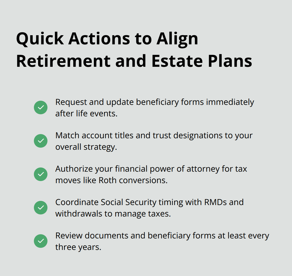 Checklist of actions to prevent costly beneficiary and alignment mistakes. - Retirement planning and estates